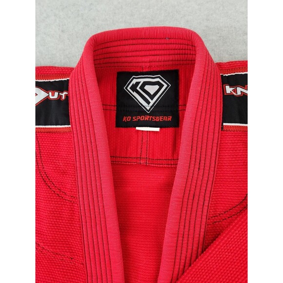 KO Sports Gear GI uniform Kimono Wave line Jiu Jitsu A4 Red Gis THICK cotton XXL - Picture 5 of 16